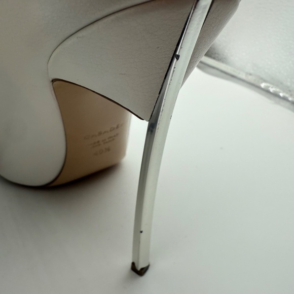 CASADEI WHITE LEATHER PEEP TOE BLADE BOOTIES CHAIN DETAIL SIZE 40.5 - Picture 8 of 11